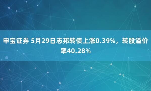 申宝证券 5月29日志邦转债上涨0.39%，转股溢价率40.28%