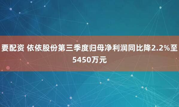 要配资 依依股份第三季度归母净利润同比降2.2%至5450万元