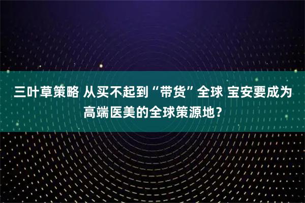 三叶草策略 从买不起到“带货”全球 宝安要成为高端医美的全球策源地?